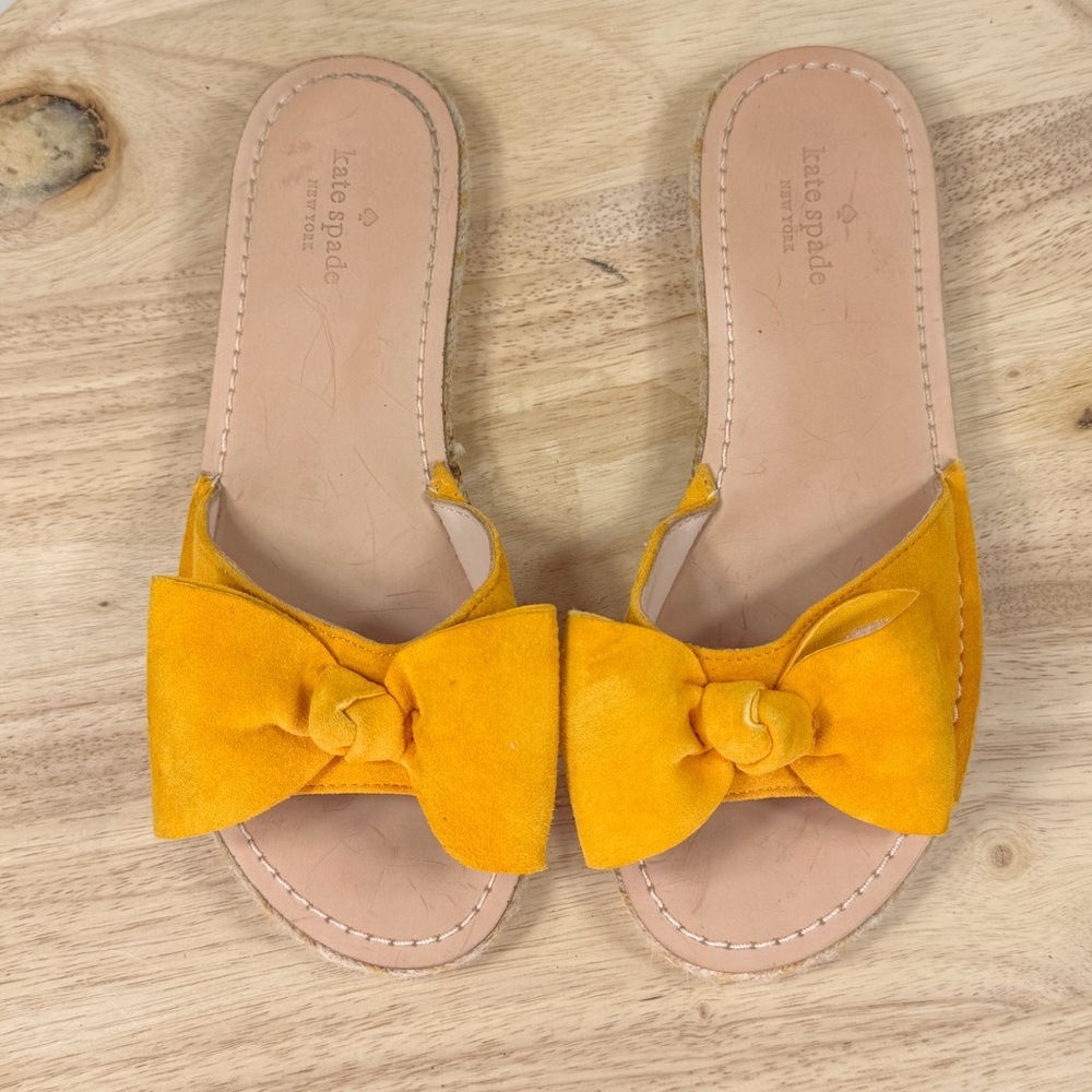 Kate Spade Bow Top Suede Espadrille Slide Sandals Yellow 7.5 - Picture 12 of 12